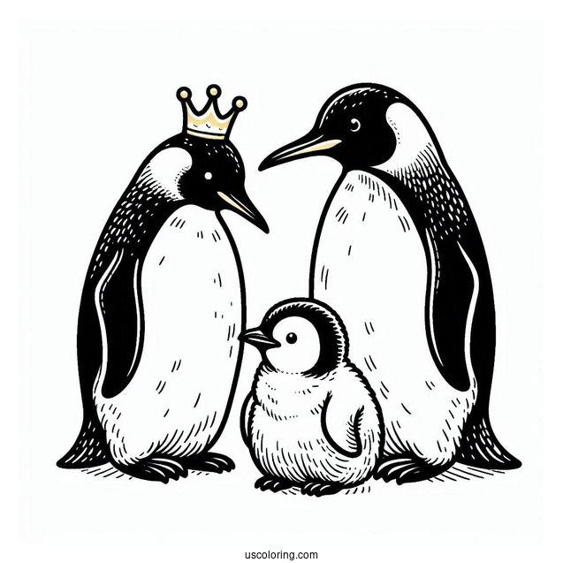 Two King Penguins With Baby Coloring