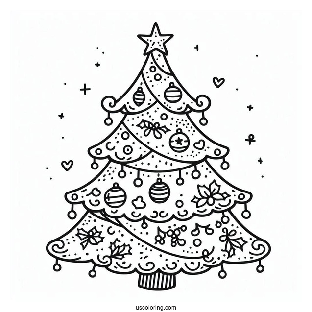 Simple Outline Of a Christmas Tree With Decorations