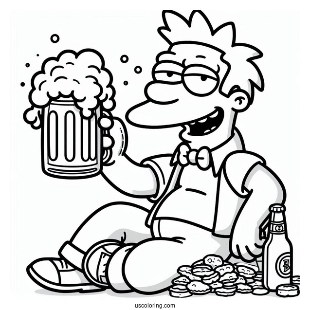 Simpsons Coloring Pages Of Barney Gumple Holding A Beer