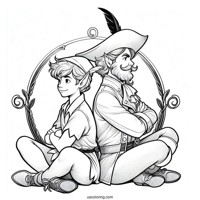 Peter Pan And Captain Hook Back-To-Back Coloring Page