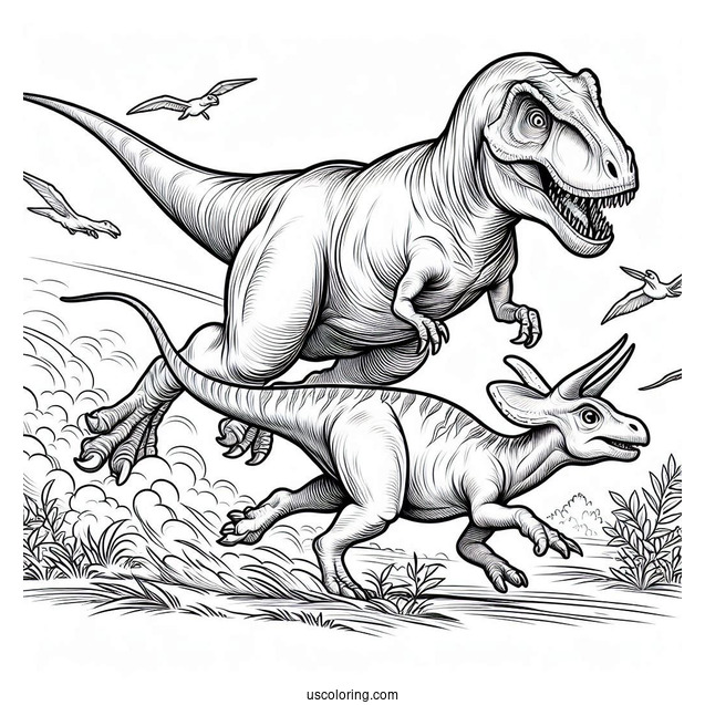 T Rex Chasing Parasaurolophus Coloring Page