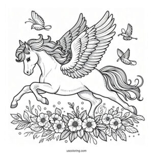 Elegant Pegasus Coloring Page With Flowers