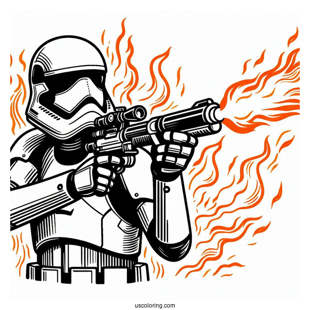 Easy Stormtrooper Coloring Page Shooting Blaster With Flames In The Background