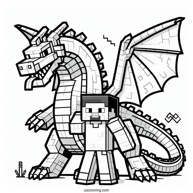 Minecraft Steve With Dragon Coloring Page For Kids