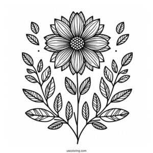 Flower Mandala Coloring Page With Stem And Leaves