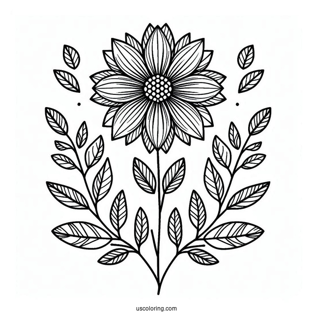 Flower Mandala Coloring Page With Stem And Leaves