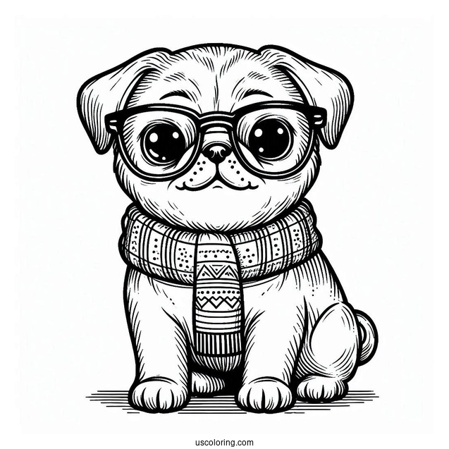 Cute Pug Wearing Glasses To Color