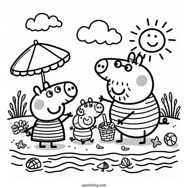Peppa And George Playing With Daddy Pig At Beach