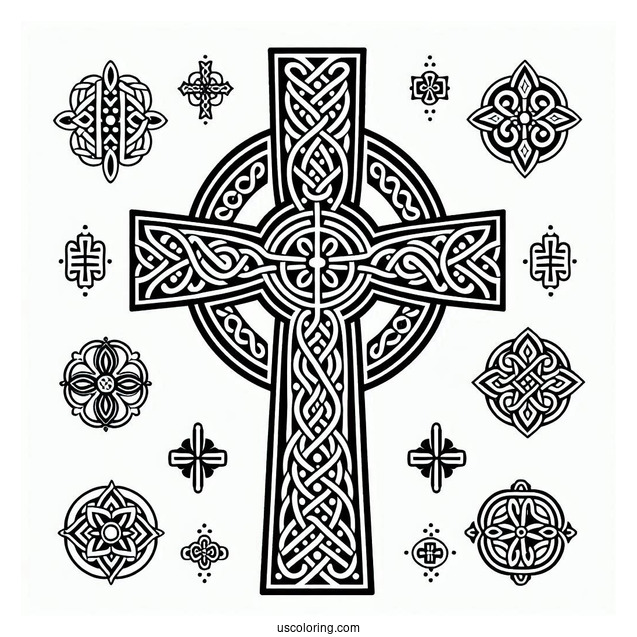 Celtic Cross Coloring Page With Embellishments For Kids