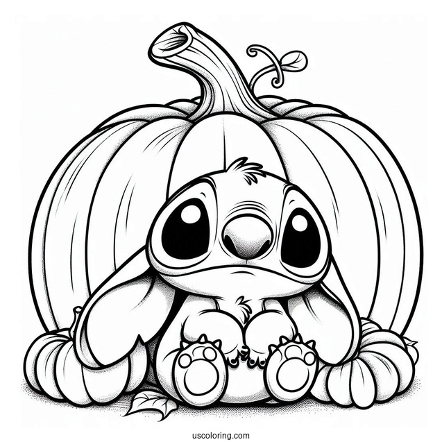 Pumpkin Coloring Page Of Cute Stitch Inside A Jack O Lantern For Kids