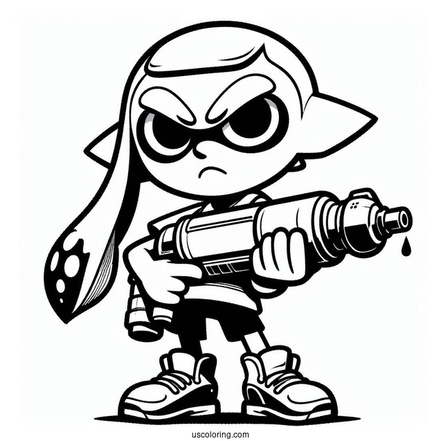 Splatoon Coloring Page Of Serious Octoling Boy Holding Inkjet