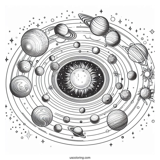 Birds Eye View Of Solar System Coloring Page