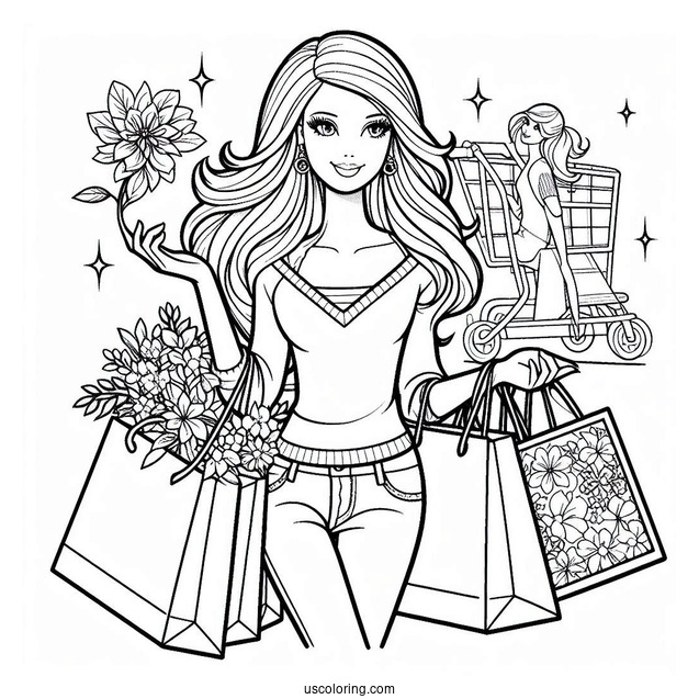 Barbie Out Shopping Coloring Sheet