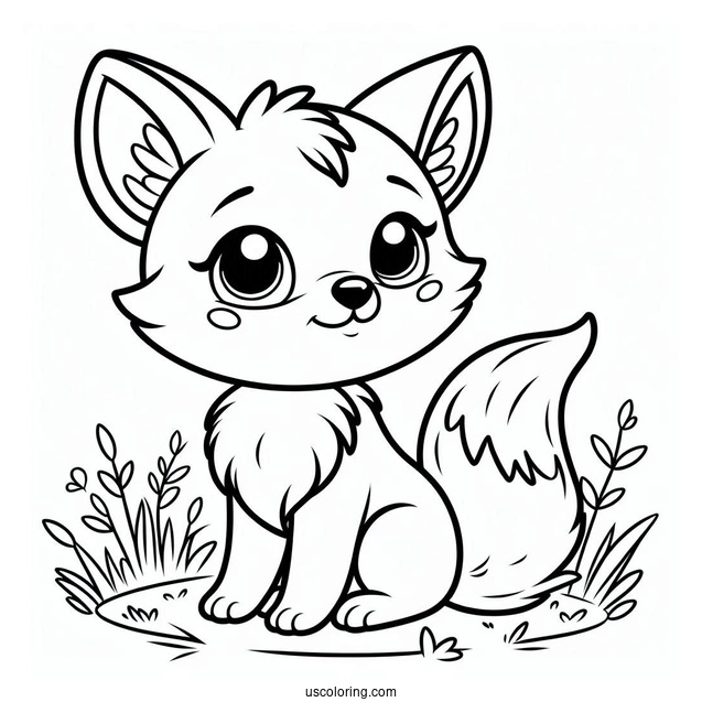 Cartoon Fox Coloring Page Sitting On The Grass