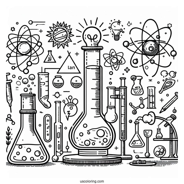 Science Coloring Page Of Laboratory Tools And Symbols