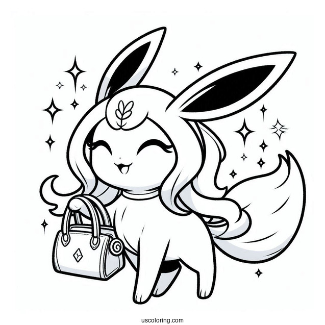 Happy Sylveon Coloring Page Carrying Handbag
