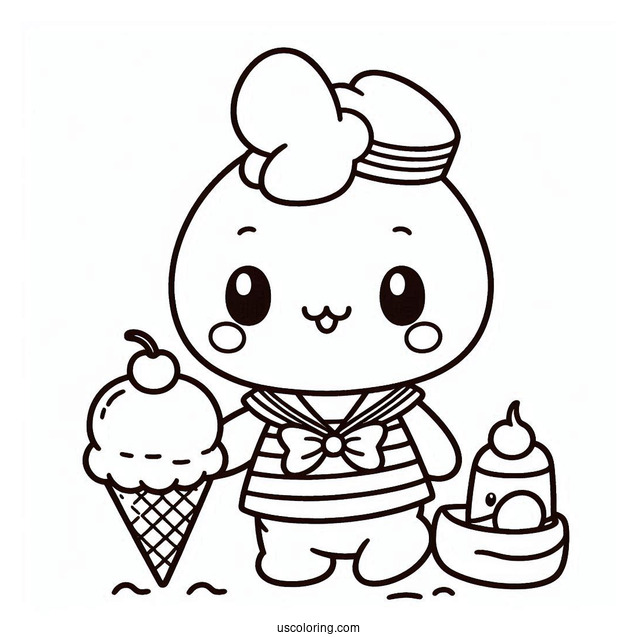 Cute Pochacco Coloring Page In Sailor Outfit Holding Ice Cream Cone For Kids