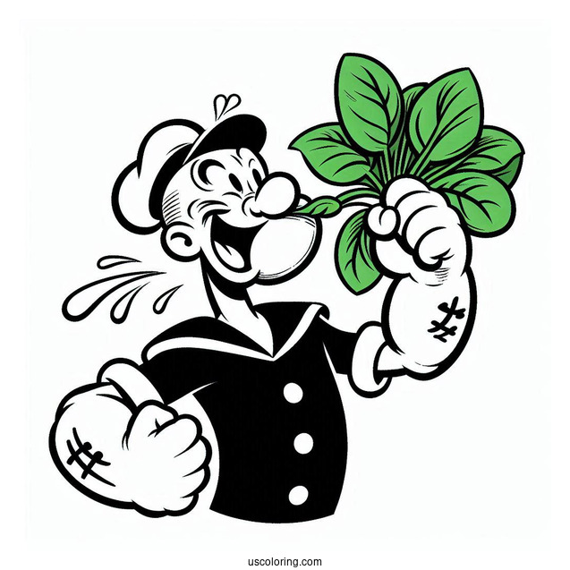 Popeye Coloring Page Catching Spinach With His Mouth