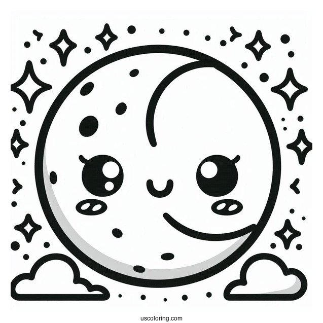 Easy Kawaii Style Moon Coloring Page