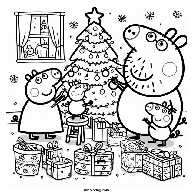 Peppa Pig Family Setting Up Christmas Tree
