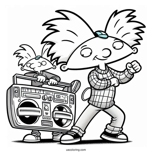 Nickelodeon Coloring Page Of Arnold And Gerald Dancing To Boombox