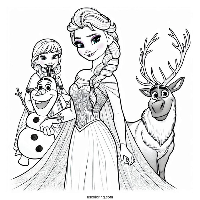 Elsa With Olaf, Anna, Sven And Kristoff