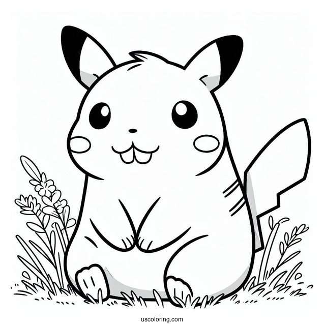 Pikachu Sitting On The Grass With A Capybara Coloring Page For Kids