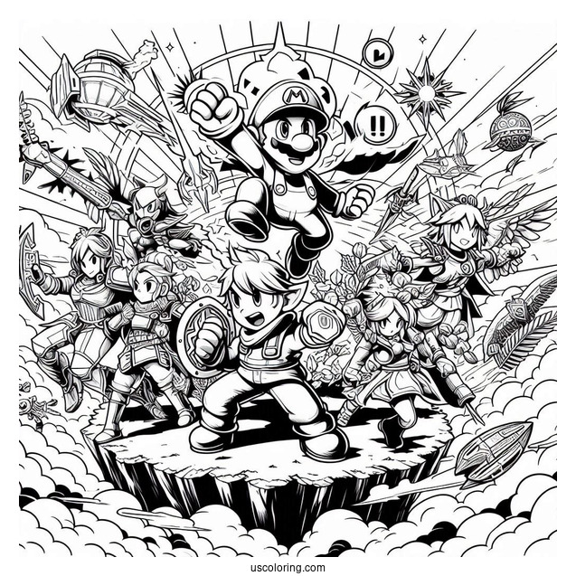 Detailed Super Smash Bros Coloring Page Poster