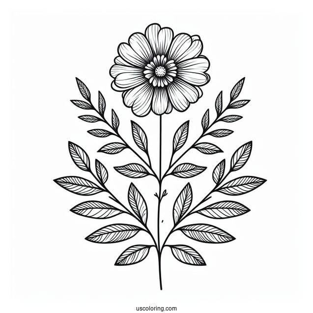 Flower Mandala Coloring Page With Stem And Leaves