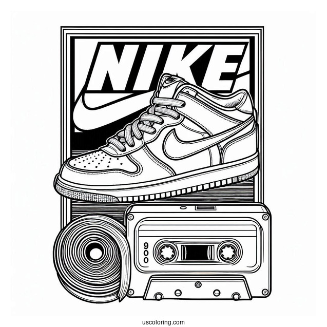 Nike Coloring Page Of Sneaker Poster With Cassette Tape