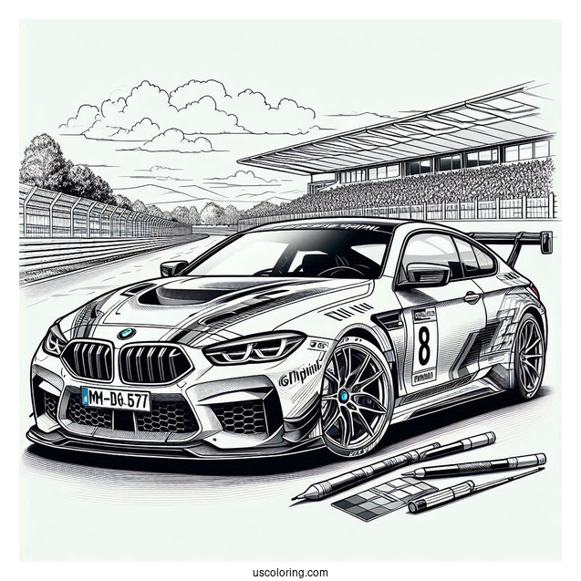Realistic BMW Coloring Page M6 GT3 Racing