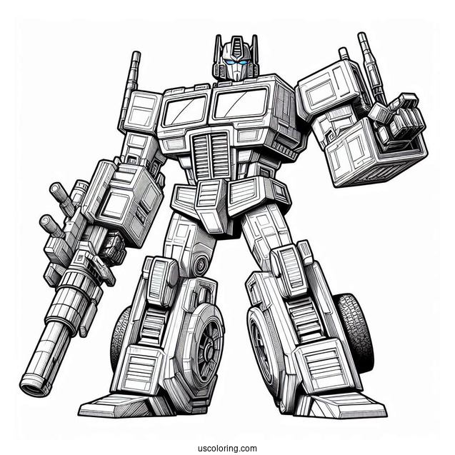 Detailed Optimus Prime Coloring Page With His Ion Blaster