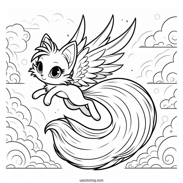 Tails Coloring Page Waving While Flying