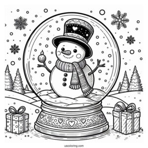 Coloring Page Of a Snowman In Snowglobe