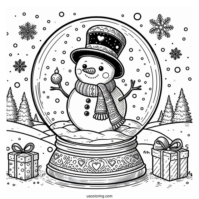 Coloring Page Of a Snowman In Snowglobe
