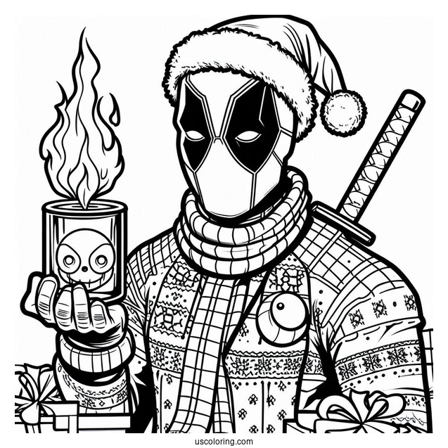 Christmas Themed Deadpool Coloring Page