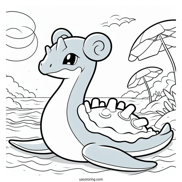 Coloring Page Of Lapras On The Beach