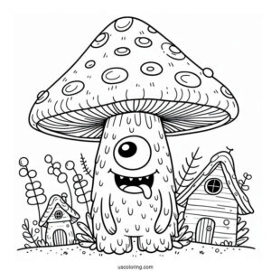 Grinning Monster Standing In Front Of Mushroom Coloring Page Of Houses