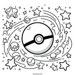 Pokéball Coloring Page Varieties Surrounded By Stars