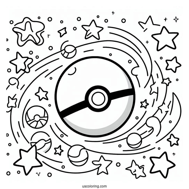 Pokéball Coloring Page Varieties Surrounded By Stars