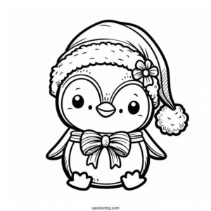 Baby Penguin Wearing Santa Hat Coloring In