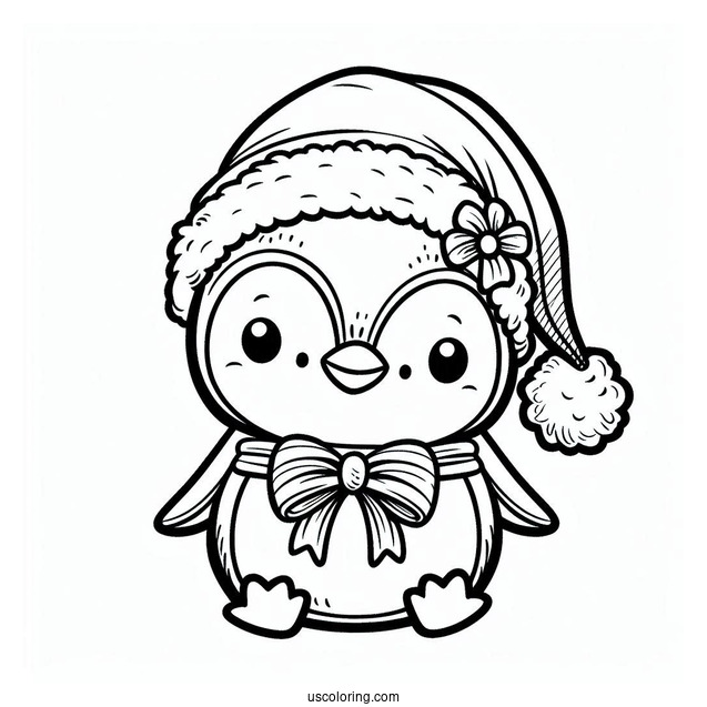 Baby Penguin Wearing Santa Hat Coloring In