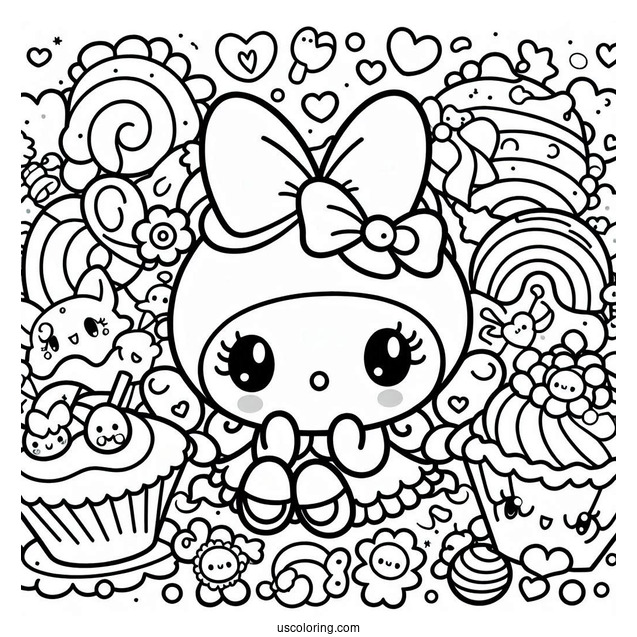 Cute My Melody Coloring Page Surrounded By Sweets