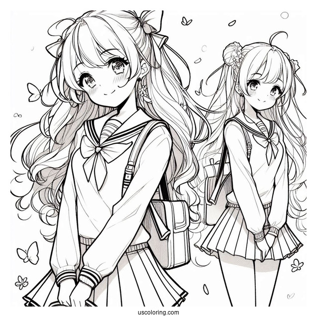 Manga Coloring Page Of Cute School Days High School Girl