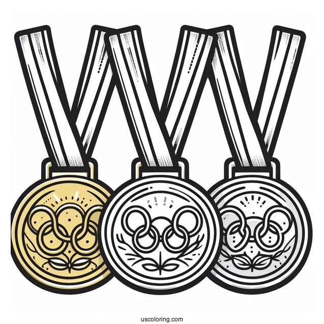 Gold, Silver, And Bronze Olympics Coloring Page Of Medals