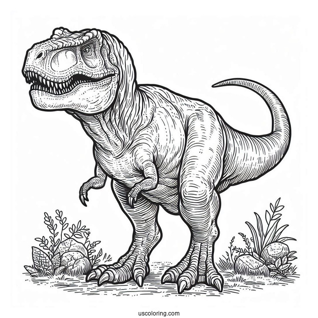 Coloring Page Of a Detailed Tyrannosaurus Rex