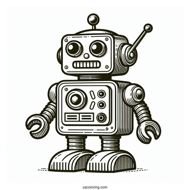 Retro Robot With A Single Lens Coloring Page For Kids