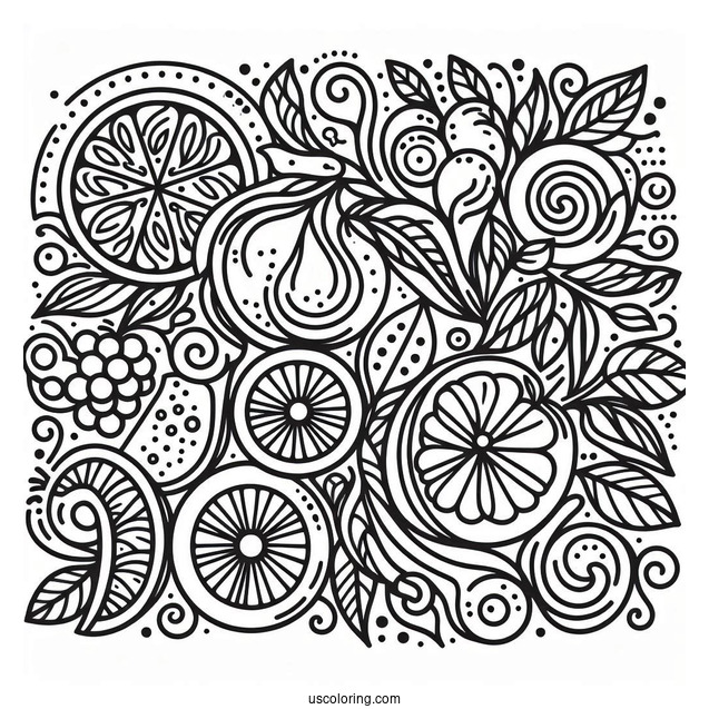 Looping Fruit Halves Pattern Coloring Page