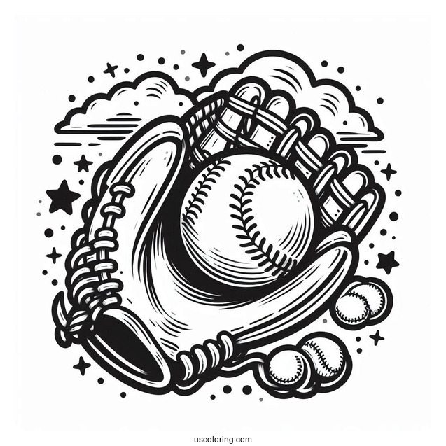 Coloring Page Of a Baseball And Glove