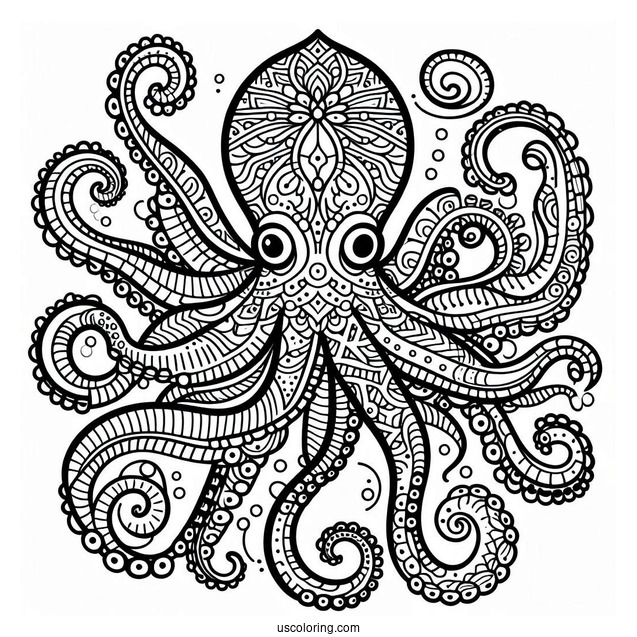 Easy Mandala Octopus Coloring Page